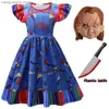 Themakostuum Meisjes Halloween Kom Spookpop Nachtmerriekleding Chucky Cosplay Kom Kinderen Carnaval Feest Prinsessenjurk + Maskerset T231011