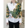 Men's Casual Shirts Luxury Men Flower Shirt Peacock Print Korean Slim Fit Social Camisa Long Sleeve Night Club Mens Button315f