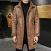 Men's Leather Faux Reversible Fur Shearling Imitation deerskin Long Coat Jacket Man Outerwear Trench Winter fur parka 231010