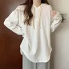 女性用TシャツTシャツ女性ゆるオールマッチフード付きシンプルな長袖ファッションスプリングソリッドデザイン韓国スタイルのカジュアルストリートウェアクラシック