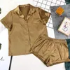 Домашняя одежда Атласная одежда для сна Повседневный женский пижамный комплект Домашняя одежда Пижама с коротким рукавом Интимное белье 2 шт. Пижамный костюм Свободная одежда