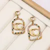 Simple 18K Gold Plated 925 Silver Luxury Brand Designers Letters Stud Classical Geometric Women Crystal Rhinestone Pearl Earring Wedding Party Jewerlry 2Colors