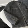 Jaquetas femininas 23 outono de alta qualidade jaqueta de lã pura mulheres moda cadeias bolsos o-pescoço vintage casaco runway designer tops outwear