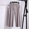 女性用パンツ2023年夏、ソリッドカラーエラスティックハイウエスト薄いストレートメスルーズカジュアルクロップ5xl 6xl 7xl