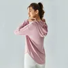 Camicie attive SVEIC Yoga Donna Disegno ampio Stretching Maniche lunghe T-shirt sportiva con cappuccio Fitness asciutto Corsa Top Allenamento Abbigliamento da palestra