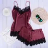 2020 New Women Bow Sleepwear Sleeveless Strap Nightwear Lace Trim Satin Cami Top Pajama Sets femme sexy lingerie pyjamas women T20188B