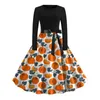 Casual Jurken Dames Bedrukte Jurk Retro Vintage Vleermuis Pompoen Swing Dames Halloweenkostuum Voor Cocktail Party Prom Jaren 50