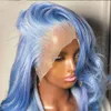 Parrucche Parrucca blu baby da 40 pollici per le donne Parrucche frontali in pizzo pieno a 360 gradi Parrucche per capelli umani Onda corporea Trasparente Parrucca frontale in pizzo HD trasparente Cosplay colorata Synt