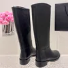 Autumn/Winter new black leather boots High boots patchwork design Simple classic style low heel women's boots Luxury designer shoes Factory shoes