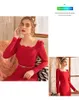 Casual Dresses Women Elegant Maxi 2023 Spring Autumn Square Neck Long Sleeve Lace Solid Slim Turkish Evening Party Robe Vestidos