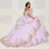 Leylak Quinceanera Elbise Balo Elbise Omuz Dantel Aplikler Tatlı 15 Balo Elbise Kabarık Meksika Charro 16 Anos Vestidos 326 326