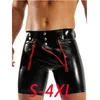 Shorts masculinos plus size S-4XL homens couro primavera verão moda zíper magro bodycon estiramento boxershorts sexy roupa interior club wear preto