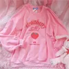 Damen Hoodies Sweatshirts S-3XL Harajuku Kawaii Sweatshirt Erdbeerrosa Sweatshirts Frühling Kpop Koreanischer Stil Fleece Frauen Süßes Top Outwear für Mädchen 231011