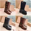 Designer Boots Woman Ankle Booties Classic Harness Belt Buckled Cowhide Leather Biker Knee Boot Chunky Heel Zip Knight Boots Fashion Square Toe