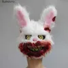Costume Accessories Bloody Plush Bunny Mask Halloween Ghost Festival Mask Realistic Bloody Rabbit Headgear Itaewon Class Prop Halloween Horror MaskL231010L2310