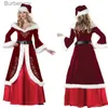 Theme Costume XL M-5XL Couple Christmas Santa Claus Cosplay Come Cosplay Red Corduroy Lady Elegant Christmas Party Long Dress SetL231010