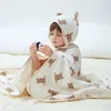 Towels Robes Lovely Printed Bear Lemon Kids Robes Muslin Cotton bath swaddle poncho towels hooded bath towel bathrobe Baby Receiving Blanket 231006