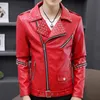 Men's Leather Faux Leather HOO Men's Casual Autumn Slim Fit Handsome Rivet Oblique Zipper Leather Jacket Youth Trendy Motorcycle PU Leather Jacket 231010