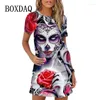Casual Dresses Gothic Style Women 3D Print Clothing Women's O-Neck Short Sleeve Party Mini Dress Summer Skull Mönster Streetwear