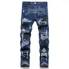 Pantaloni Robin Jeans da uomo Patchwork in denim effetto invecchiato Vestibilità skinny Pantaloni slim stretch da uomo Moto Jean strappati lavati con foro al ginocchio taglia 29-38