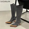 Botas suojialun 2023 marca de inverno mulheres longo moda mix cor apontou toe joelho botas altas sapatos de salto fino bombas s 231010