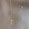 Choker Titanium rostfritt stål Goldsilver Color Cross Hoker Multiayer Necklace For Woman Korean Fashion Jewelry Gothic Girl286u