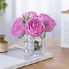 Fleurs décoratives 6 têtes hydratantes Rose Bouquet de fleurs artificielles pour la maison Table à manger fête de mariage couronne de poignée vraie touche faux