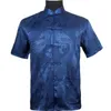 Heren Casual overhemden Top Marineblauw Zijde Satijn Overhemd Chinese Vintage Korte mouw Kledingstuk Tang Pak SML XL XXL XXXL2550