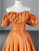 A-Linie, orangefarbenes Satin-Abschlussball-Partykleid, lange Abendkleider, schulterfreie Abendkleider, elegante Damen-Partykleider