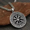 Viking Isländska Vegvisir -hjälm skräck i Runic Circle Pendant Magical Staves Compass Rune Amulet Collier Necklace12149