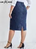 Kjolar lih hua kvinnors plus size denim kjol chic elegant kjol för knubbiga kvinnor höst stickad bomull kjol 231011