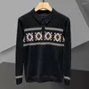 Herrtröjor Retro kontrast Etniskt tryck stickat tröja skarvad färg Herren Pullover Knit England Style Pocket Men Noel Kazak Fashion