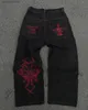 Jeans da uomo Y2K Jeans Harajuku Retro Skull Graphic Baggy Jeans Pantaloni neri Uomo New Punk Rock Hip Hop Gothic Pantaloni a gamba larga Streetwear T240227