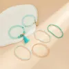 Link pulseiras 6 peças de moda azul cristal arroz grânulo pulseira elástica com borlas para temperamento feminino e jóias em camadas