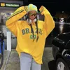 Jaquetas femininas Novas Mulheres Outono Brasil Bandeira Amarelo Oversized Hoodies 2000s Estética Manga Longa Pulôver Top Vintage Y2K Moletom Streetwear 231011