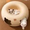 Cat Beds Furniture Cute Cartoon Shaped Interactive Toy for Cats House Felt Tunnel Cave Beds Removable Donut with Zipper Nest Basket Kitten Supplies 231011