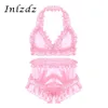 Mens Sissy Crossdresser Lingerie Suit Satin frilly ruffled underkläder set bh toppar med knickers blommar trosor gay underkläder set257z