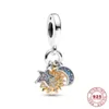 Summer Stylist Celestial Blue Sparkling Moon And Sun Ring Collection Clip Charm Fit For Original Women Bracelet Gold Plated