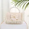 Handbags Cute Children Girls Shoulder Bag Pearl Bow Flower Straw Bag Messenger Bag Kids Keys Coin Purse Cute Princess Mini Handbag 231010