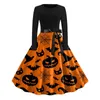 Casual Dresses Women Printed Dress Retro Vintage Bat Pumpkin Swing Women's Halloween Costume For Cocktail Party Prom 1950 -talet