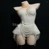 Women's Jumpsuits & Rompers Full Pearls Bodysuit Costume Outfit Female Dancer Performance Leotard Nightclub Party Sexy Clothi240n