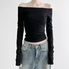 Women's T Shirts Maemukilabe Off Shoulder T-shirt Sexy Backless Long Sleeve Slim Fit Tees Chic Women Elegant Vintage Crop Tops Y2K Fairy