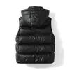 Gilets pour hommes hommes noir or manches gilet hiver chaud épais veste imperméable décontracté coupe-vent détachable chapeau gilet homme