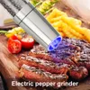 Mills Elektrik Tuzlu Biber Değirmeni Setleri Paslanmaz Çelik Spice Grinder Mutfak ve Ayarlanabilir Kaba 231011