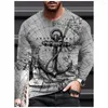 Suéteres masculinos moda pulôver manga comprida camiseta 3d impresso gráfico vintage âncora para homens rua o pescoço oversized