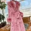 Womens Fur Faux Winter Fashion Midlength Large Collar Lapel Longsleved Belt Loose Imitation Thicked Warme Coat 231010