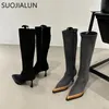 Botas suojialun 2023 marca de inverno mulheres longo moda mix cor apontou toe joelho botas altas sapatos de salto fino bombas s 231010