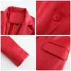 Costumes pour femmes Blazers Rouge vif simple bouton veste de costume pour femme tissu PU Blazers noir bleu marron femme coupe ajustée manteau S M L XL XXL XXXL 231011