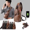 Outdoor-Taschen Männer Brusttasche Pu-Leder im Freien wasserdicht mit USB-Ladekopfhörerloch Mode Messenger Schultertasche für männliche Brusttasche 231011