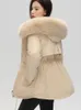 Women's Trench Coats 2023 Women Solid Elegant Fuauc Fur Parkas Lady Slim Collar Hoode Padded Winter Warm Korean PLUS SIZE Pink Outerwears